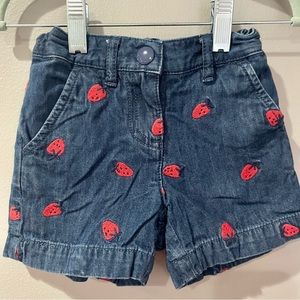 Hanna Andersson Strawberry Embroidered Denim Shorts
